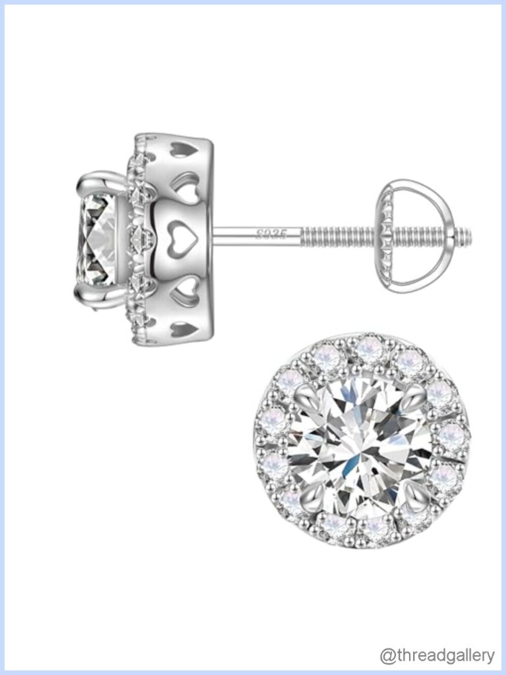 Halo Moissanite Screw Back Stud Earrings 925 Sterling Silver Lab Created
